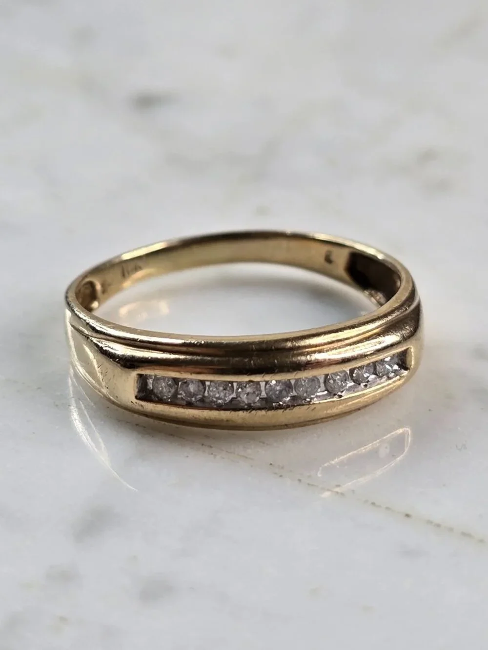 Mens Vintage Estate 10k Yellow Gold Diamond Ring 3.0g #E5185